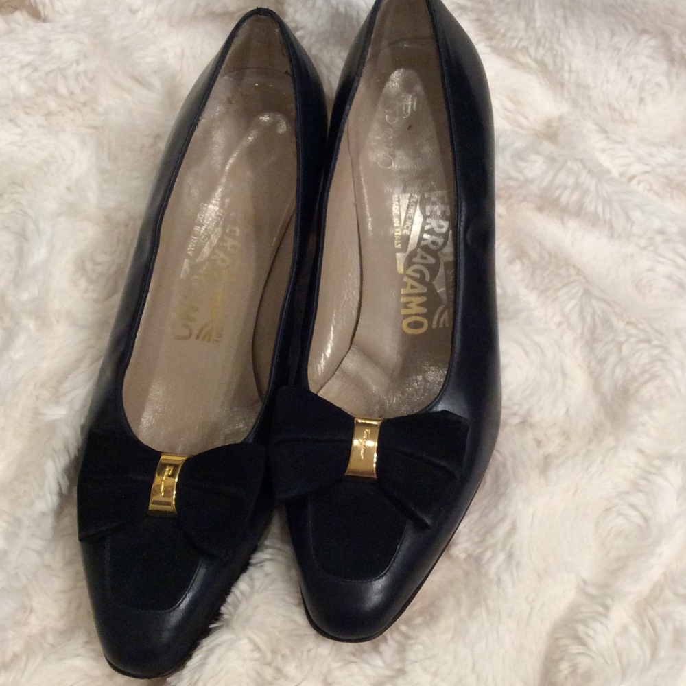Salvatore Ferragamo Black Heels with Gold Bow
